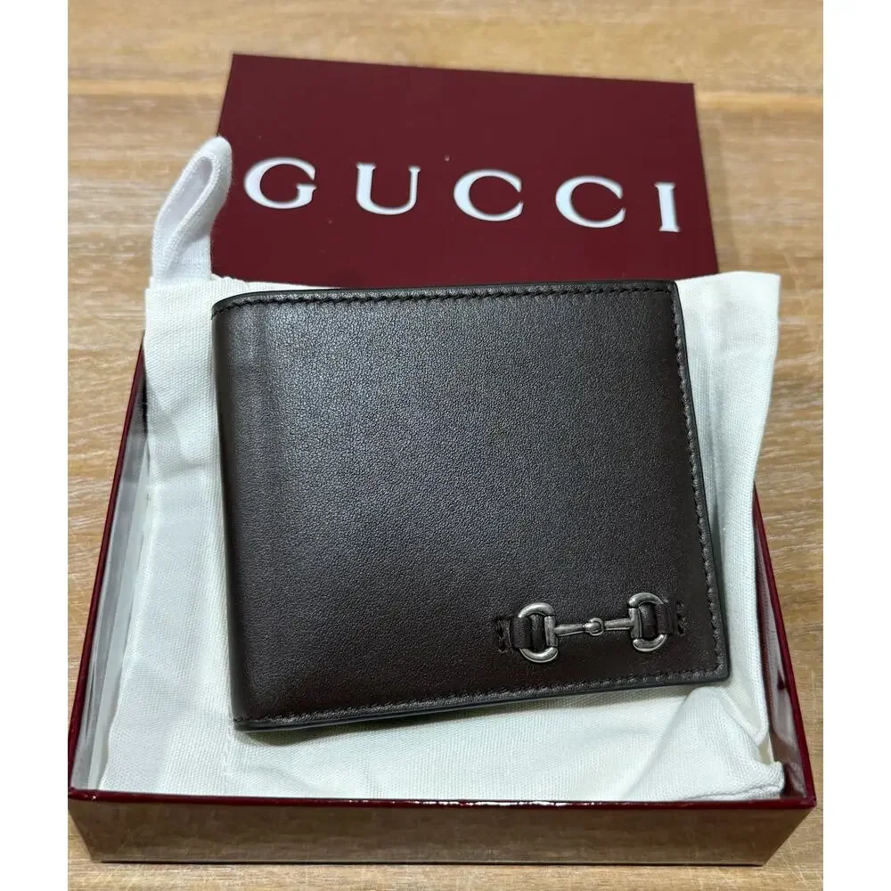 Gucci Men's Horsebit Bifold Wallet Cocoa Brown Leather NIB